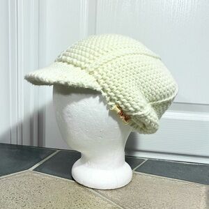 Y2K Diesel Knit Visor Beanie Hat Vintage Made in Italy Ivory